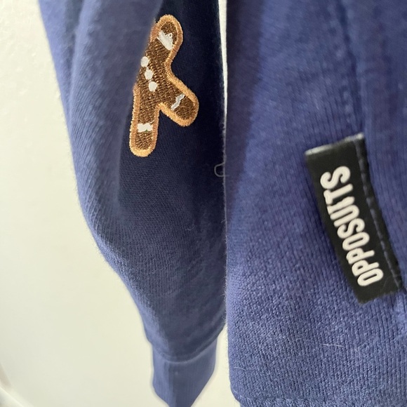 Embroidered Christmas Holiday Sweatshirt Sweater unisex Small Blue Pug crewneck - Picture 4 of 7